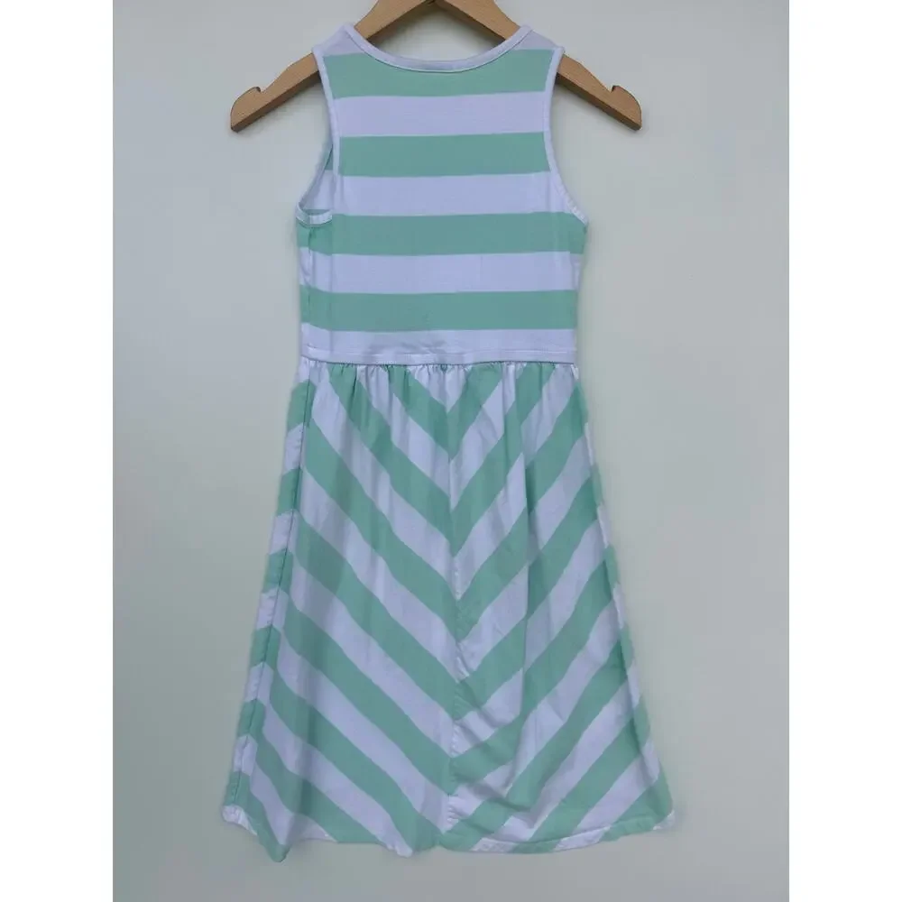 Gymboree Girls Size 10 Mint Green White Striped Chevron Hi-Low Dress Fruit Punch